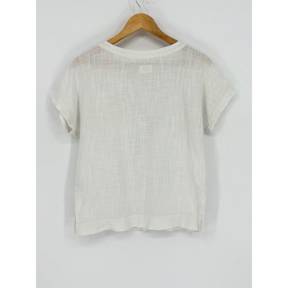 Marine Layer Henley Top Womens XS White Textured Cotton Gauze Short Sleeve Boho - Picture 4 of 8